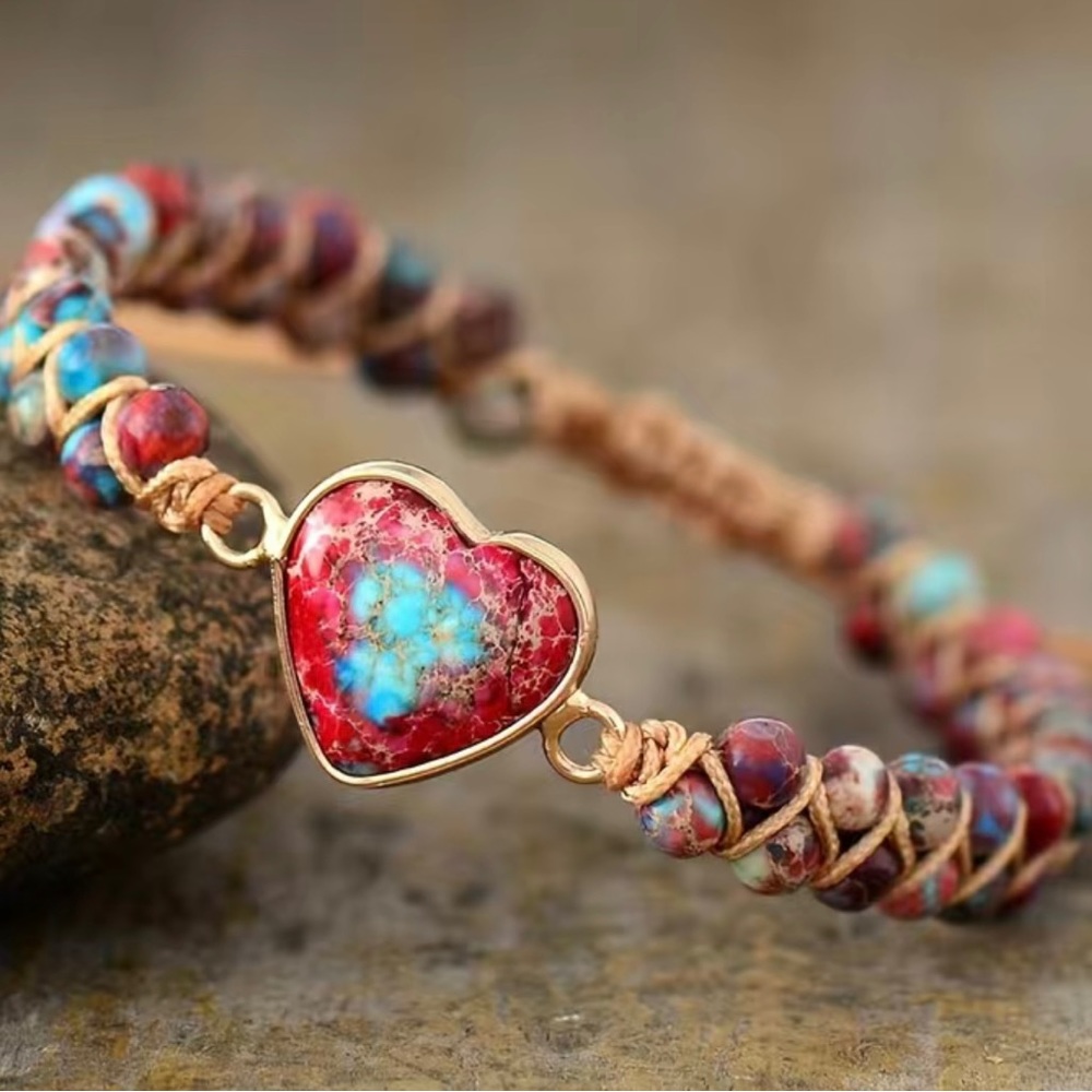Red imperial stone bracelet peach heart - Picture 1 of 1